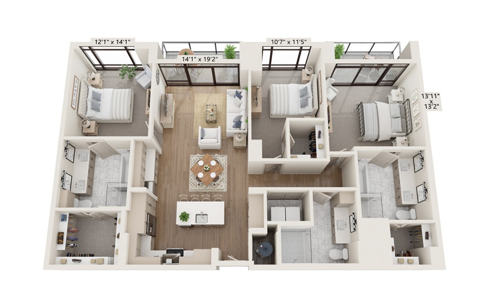 Agate 1685 - 3 bedroom floorplan layout with 3 baths and 1685 square feet.