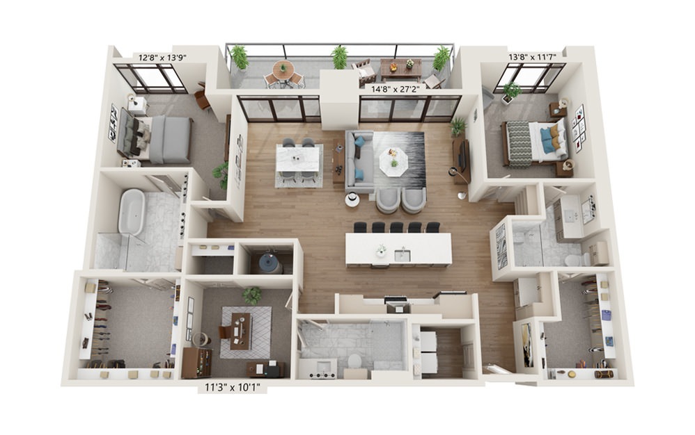 Agate 1907 - 3 bedroom floorplan layout with 3 baths and 1907 square feet.