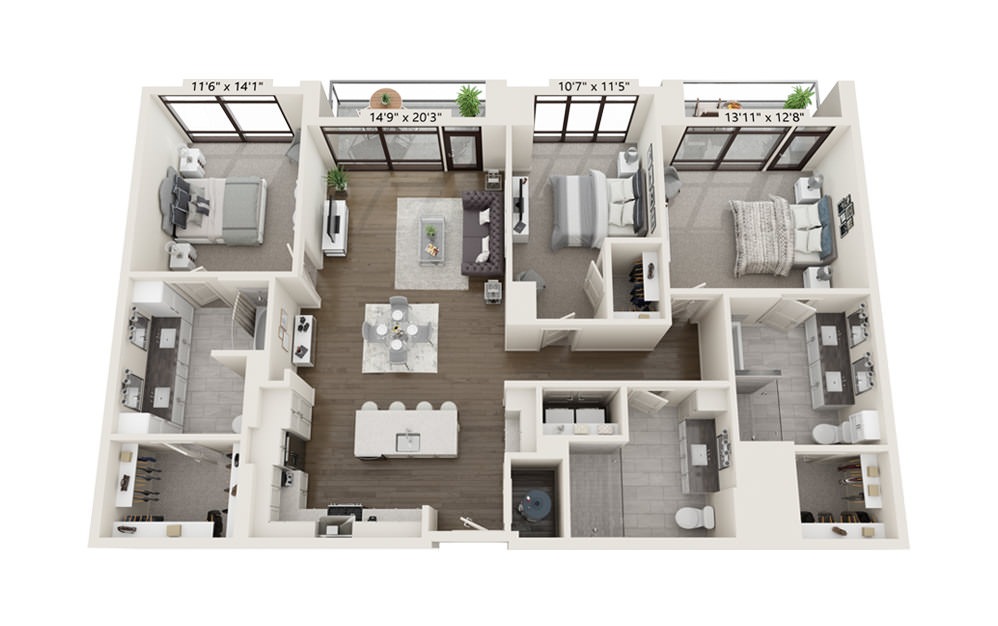 Agate ANSI - 3 bedroom floorplan layout with 3 baths and 1685 square feet.