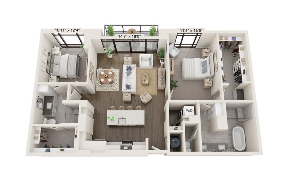 Amber 1392 - 2 bedroom floorplan layout with 2 baths and 1392 square feet.