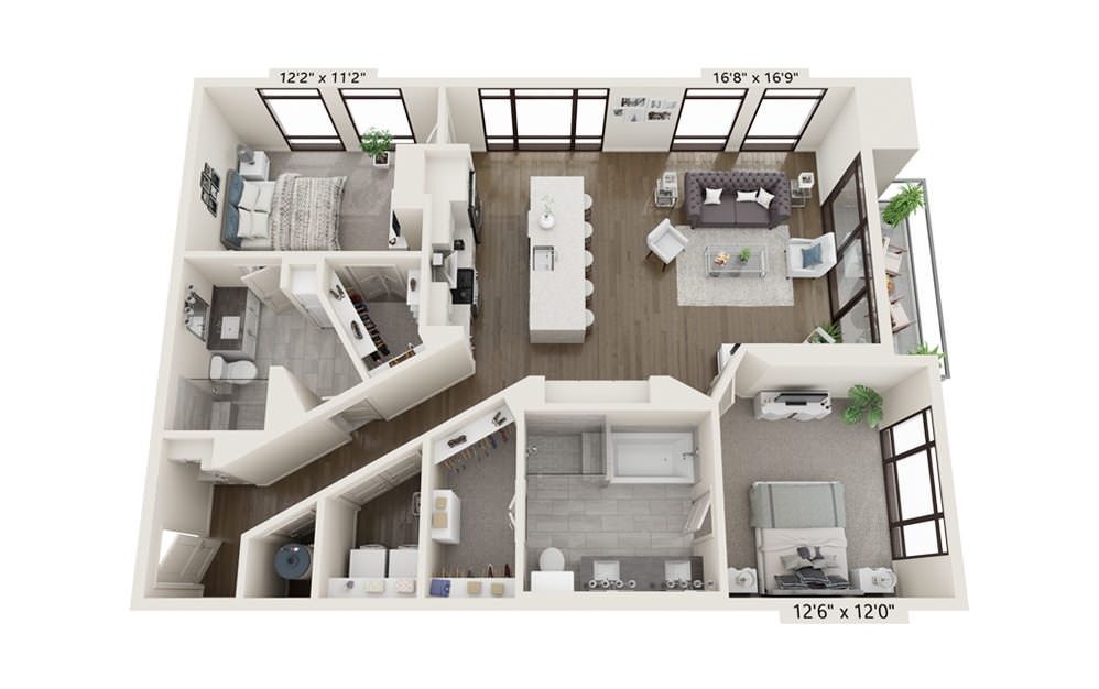 Amber 1402 - 2 bedroom floorplan layout with 2 baths and 1402 square feet.