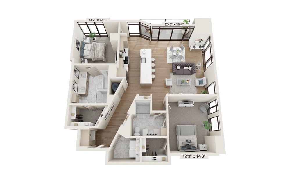 Amber 1465 - 2 bedroom floorplan layout with 2 baths and 1465 square feet.