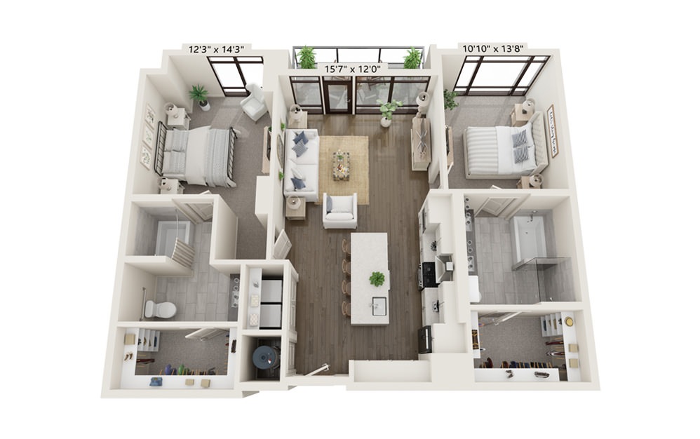 Amber ANSI - 2 bedroom floorplan layout with 2 baths and 1267 square feet.