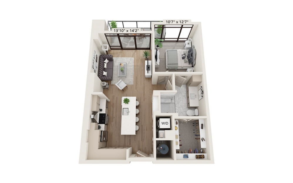 Anchor 770 - 1 bedroom floorplan layout with 1 bath and 770 square feet.