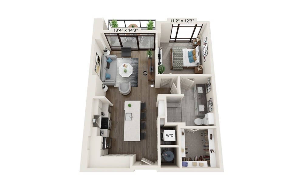 Anchor 780 - 1 bedroom floorplan layout with 1 bath and 780 square feet.