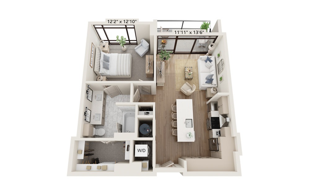 Anchor 809 - 1 bedroom floorplan layout with 1 bath and 809 square feet.