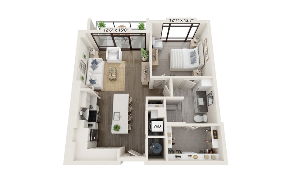Anchor 818 - 1 bedroom floorplan layout with 1 bath and 818 square feet.