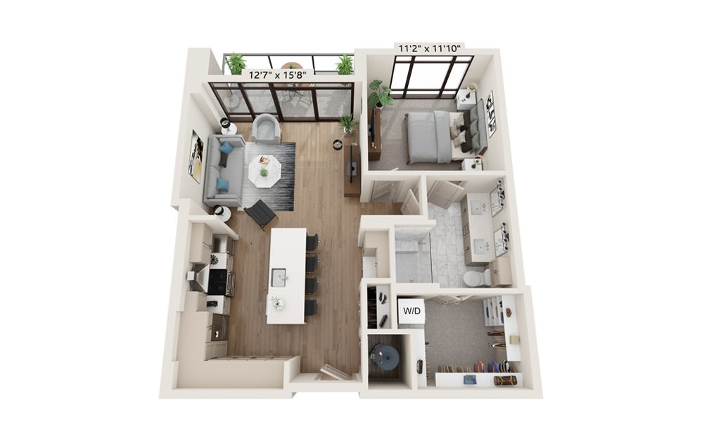 Anchor 820 - 1 bedroom floorplan layout with 1 bath and 820 square feet.