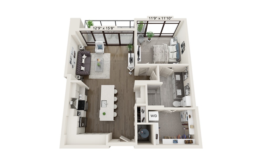 Anchor 822 - 1 bedroom floorplan layout with 1 bath and 822 square feet.