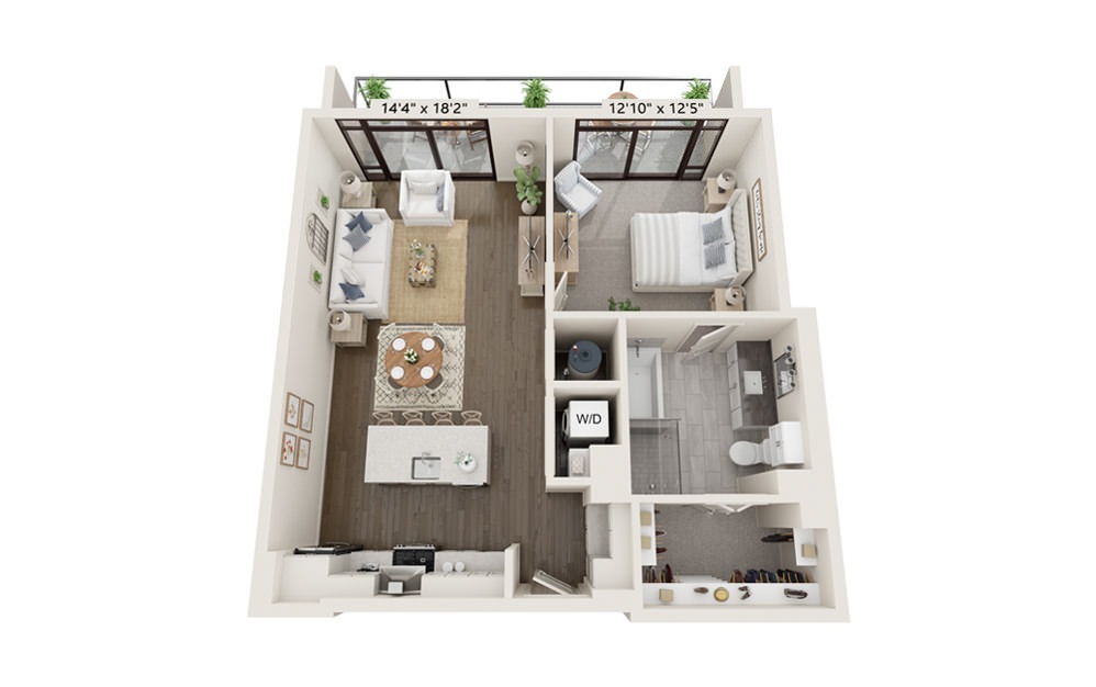 Anchor 866 - 1 bedroom floorplan layout with 1 bath and 866 square feet.