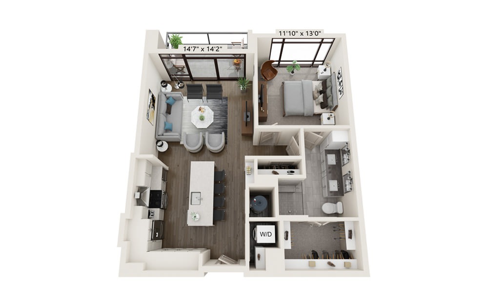 Anchor 870 - 1 bedroom floorplan layout with 1 bath and 870 square feet.