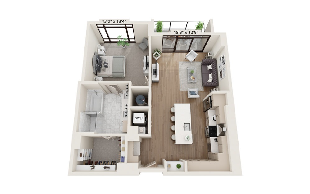Anchor 930 - 1 bedroom floorplan layout with 1 bath and 930 square feet.