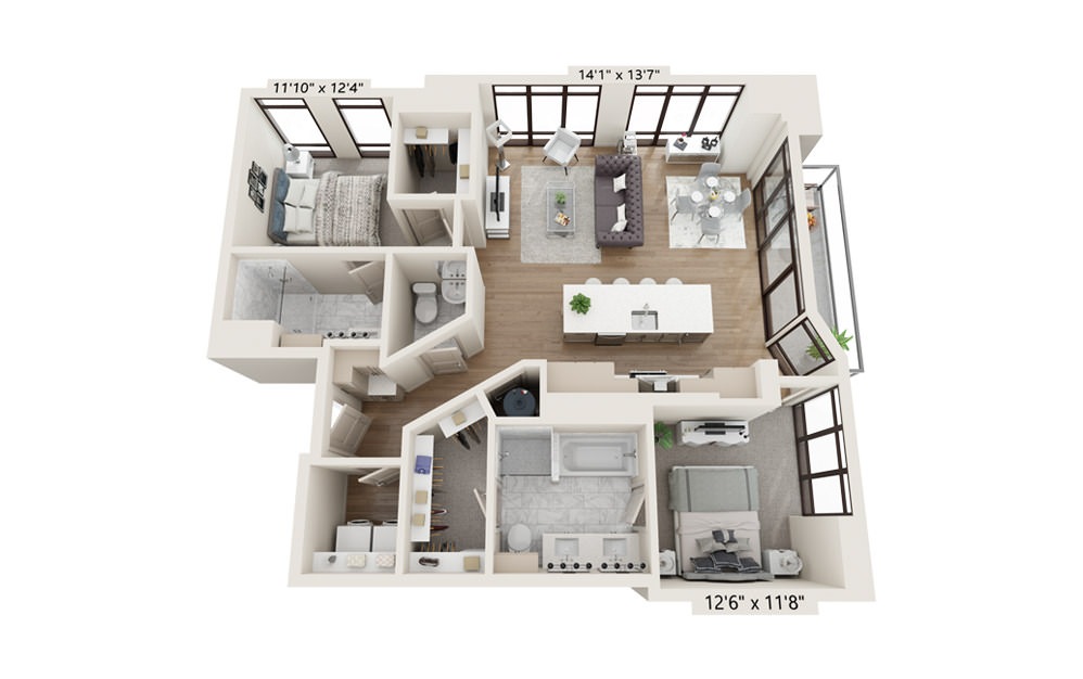 Amber 1469 - 2 bedroom floorplan layout with 2.5 baths and 1469 square feet.
