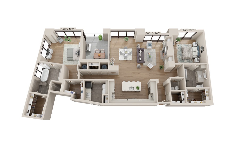 Onyx 2277 - 2 bedroom floorplan layout with 2.5 baths and 2277 square feet.