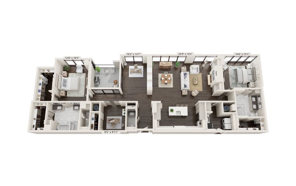 Onyx 2396 - 2 bedroom floorplan layout with 2.5 baths and 2396 square feet.