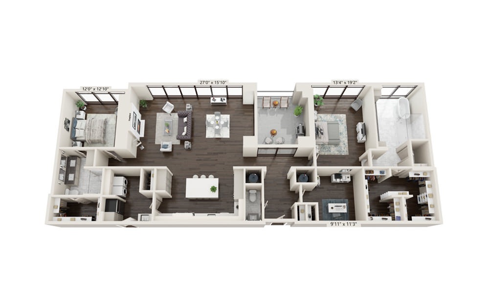 Onyx 2453 - 2 bedroom floorplan layout with 2.5 baths and 2453 square feet.