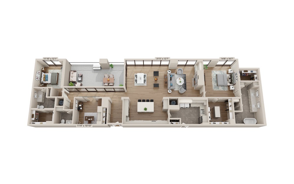 Onyx 2465 - 2 bedroom floorplan layout with 2.5 baths and 2465 square feet.