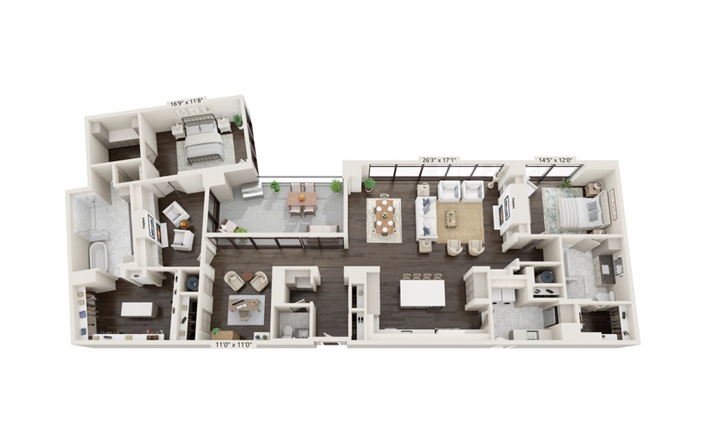 Onyx 2594 - 2 bedroom floorplan layout with 2.5 baths and 2594 square feet.