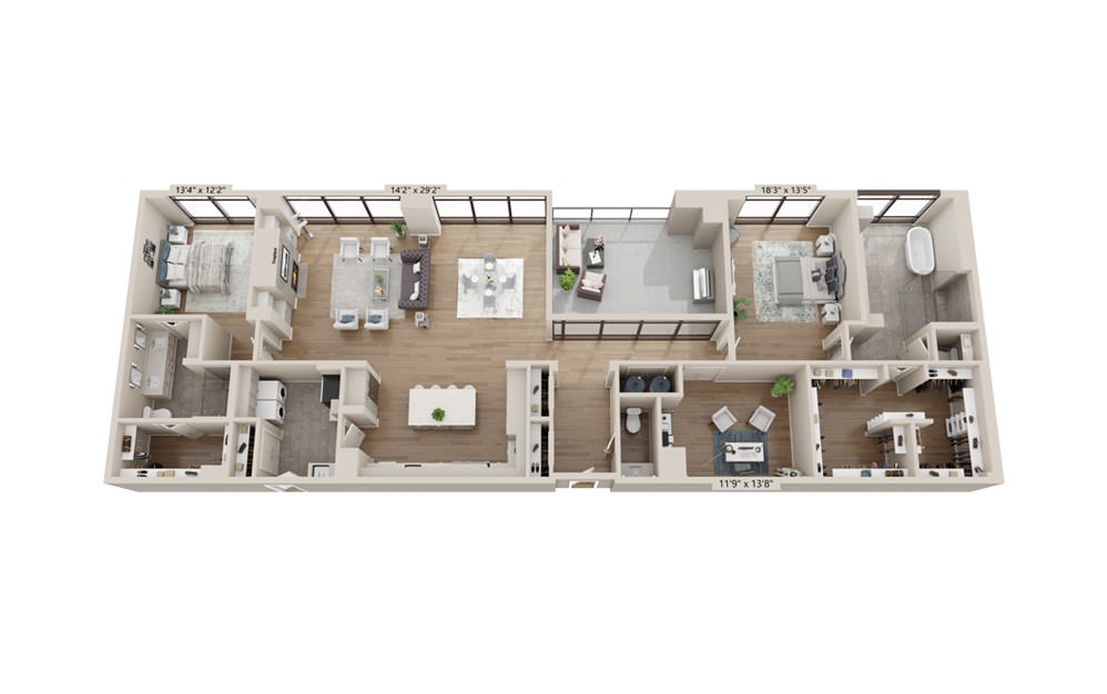 Onyx 2593 - 2 bedroom floorplan layout with 2.5 baths and 2593 square feet.