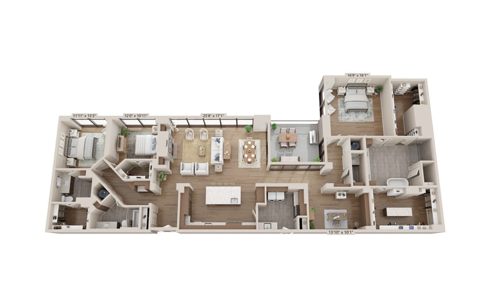 Sable 2938 - 3 bedroom floorplan layout with 3.5 baths and 2938 square feet.