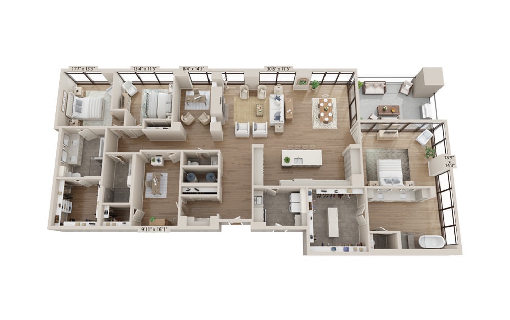 Sable 3072 - 3 bedroom floorplan layout with 3.5 baths and 3072 square feet.